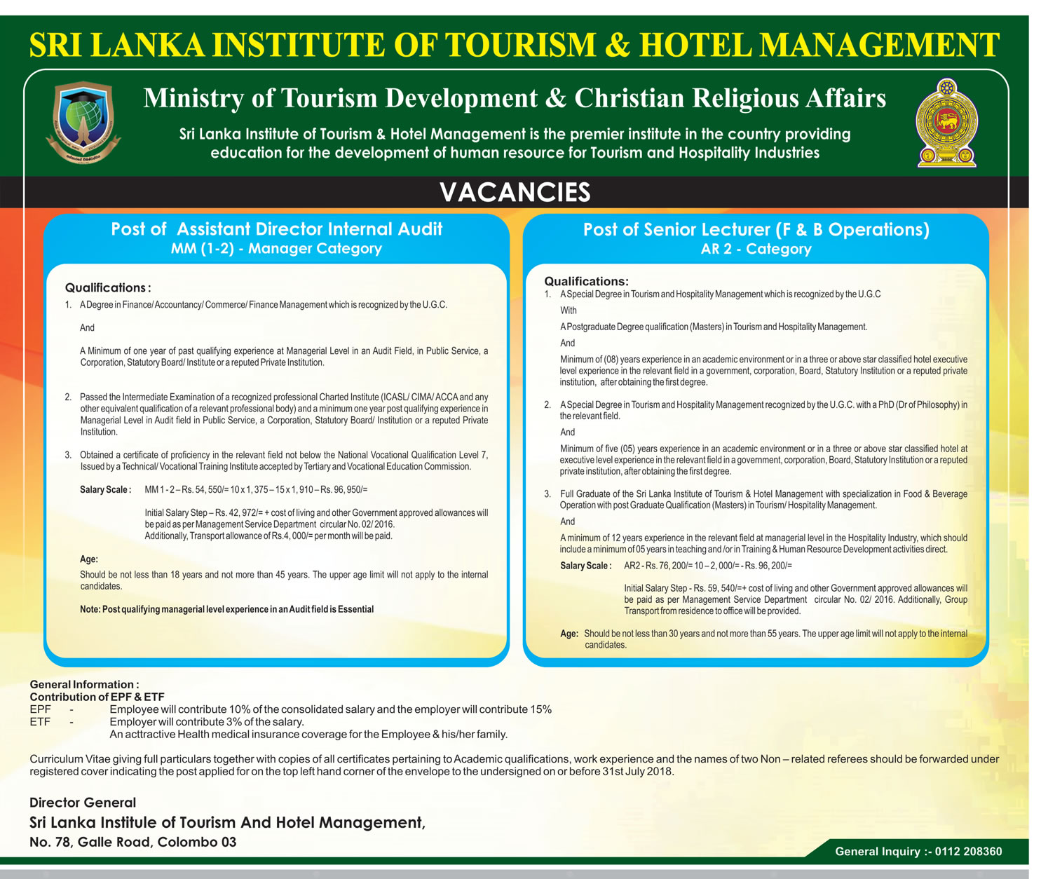 Assistant Director (Internal Audit), Senior Lecturer - Sri Lanka Institute of Tourism & Hotel Management